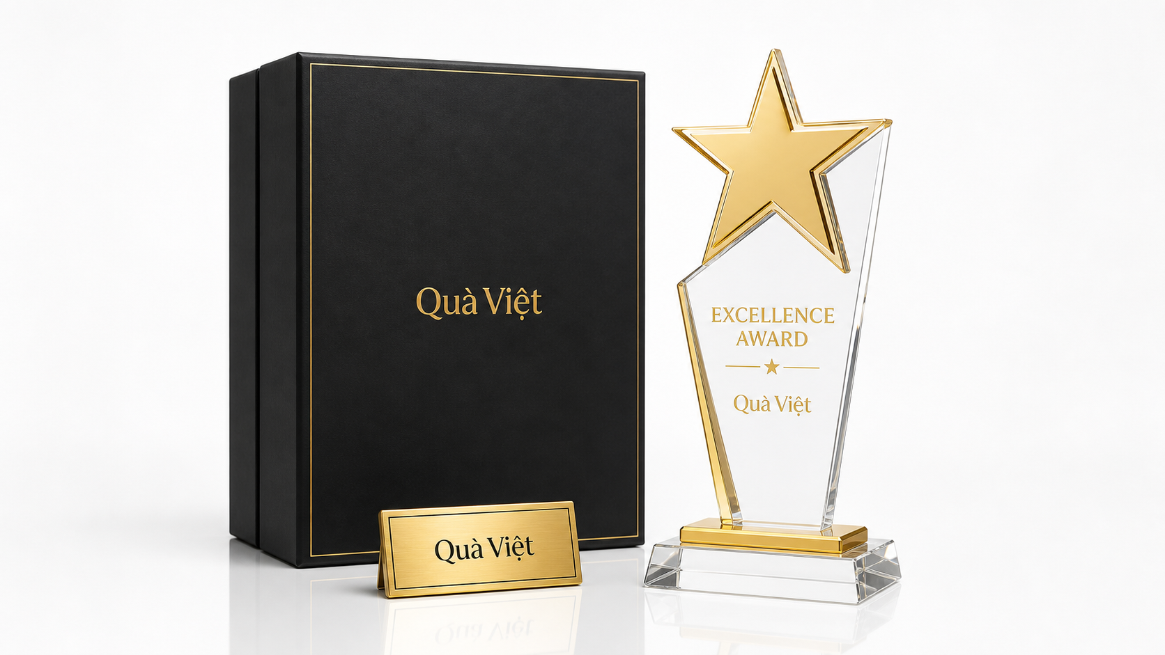 Cúp vinh danh, hộp quà và bảng tên Quà Việt